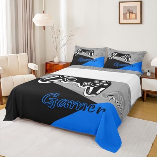 Feelyou Kids Gamer Bed Sheet Set Blue Black Queen