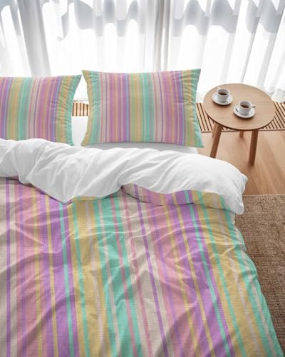 ZOE GARDEN Pink Aqua Stripe Duvet Cover Set Queen Size