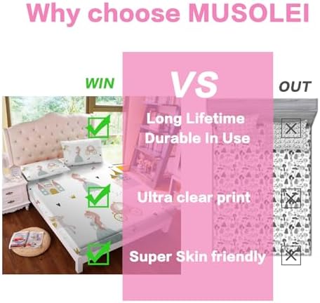 MUSOLEI Princess Fitted Sheet Set - Twin Size Cute Girl Bedding