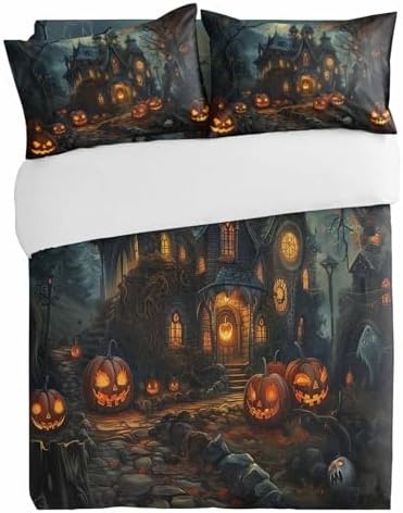 Alandar Home Halloween Horror Night Castle Pumpkin Duvet Cover Set 1