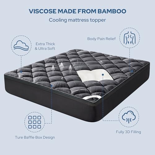 BEDLORE King Mattress Topper Bamboo Viscose 6-18 Inch Deep Pocket