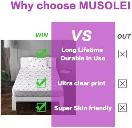 MUSOLEI Unicorn Fitted Sheet Set for Kids