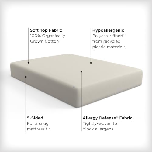 AllerEase Organic Cotton Top Waterproof Mattress Pad Queen