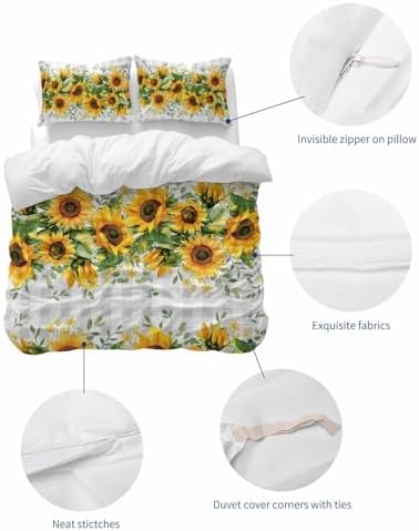 ZOE GARDEN Sunflower Plaid Queen Duvet Cover Set 3 Piece 1