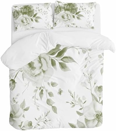 Sabolny Sage Green Retro Floral Duvet Cover Set