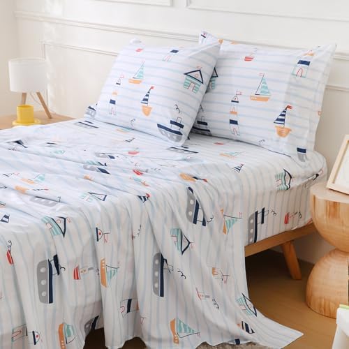 CIMVI Kids Twin Sheet Set with Boat Design