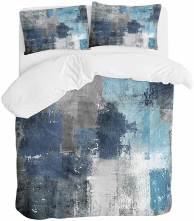 Sabolny Blue Grey Queen Duvet Cover Set with Throw Pillows