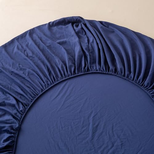 COTTEBED Washed Polycotton Twin Sheet Set - Navy Blue 3 Piece