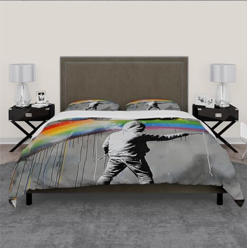 HOBBOY Graffiti Kids Duvet Cover Set 3 Piece Rainbow Print California King