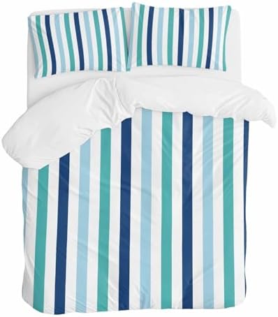Teal Blue Stripe Queen Duvet Cover Set 3 Piece 1