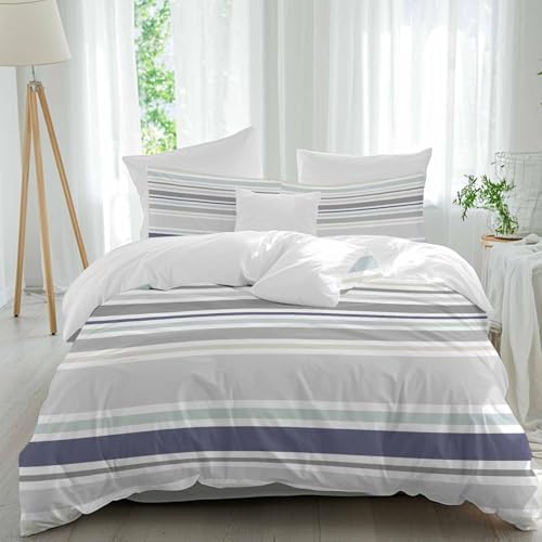 Sabolny Navy Blue Stripes Queen Duvet Cover Set