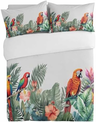 Alandar Home Duvet Cover Set Summer Tropical Parrot Palm Leaf 1