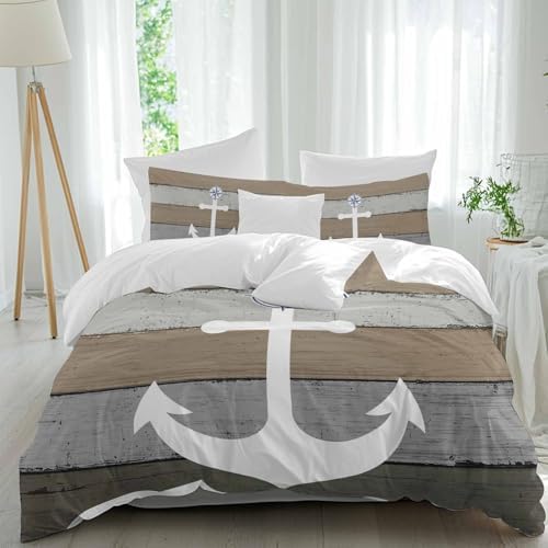 Sabolny Anchor Brown Duvet Cover Set 3 Piece with Throw Pillowcases