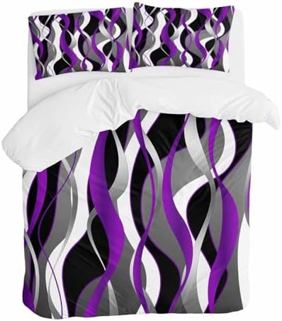 Sabolny Purple Stripe Queen Duvet Cover Set 3 Piece