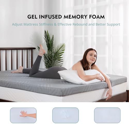 EGOHOME 3 Inch Gel Memory Foam Mattress Topper with Breathable Cover