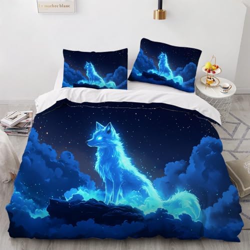 GIPNIAU 3D Print Duvet Cover Set Wolf Blue California King