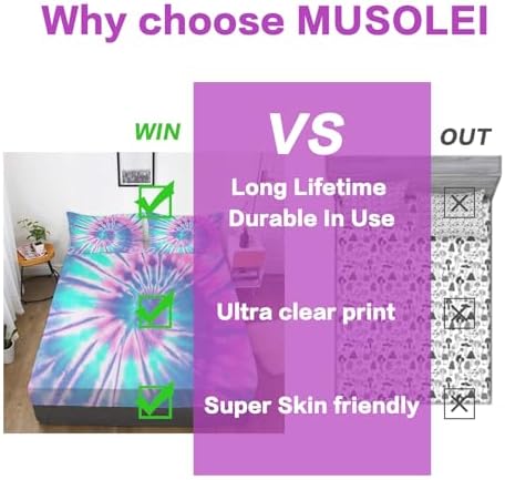 MUSOLEI Tie Dye Fitted Sheet Set for Girls