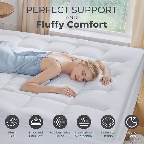 Morrab Mattress Topper King - Plush Pillow Top Quilted Bed Pad
