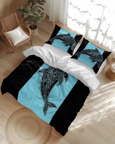 ZOE GARDEN Dolphin Black Duvet Cover Set 3 Pieces