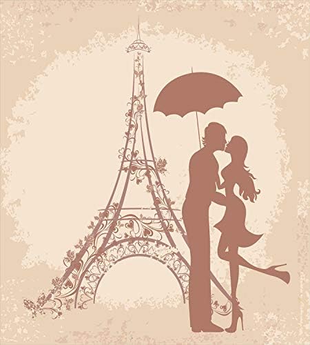 Ambesonne Umbrella Girl Duvet Cover Set 3 Piece with Eiffel Tower Background