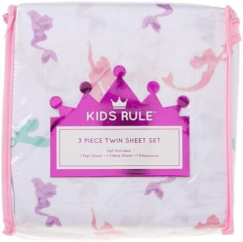 Kids Rule 3-Piece Mermaid Sheet Set for Kids Girls