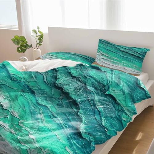 3 Piece Beach Waves Green Gradient Duvet Cover Set