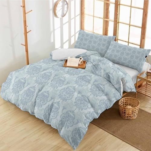 3 Piece Bedding Set Baroque Blue Floral Duvet Cover Set