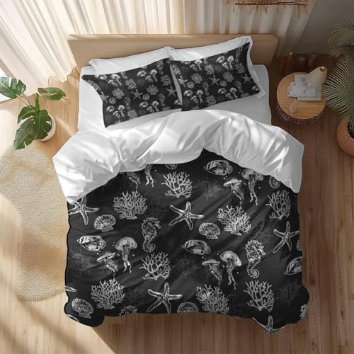 Sabolny Coastal Black Queen Duvet Cover Set 3 Piece