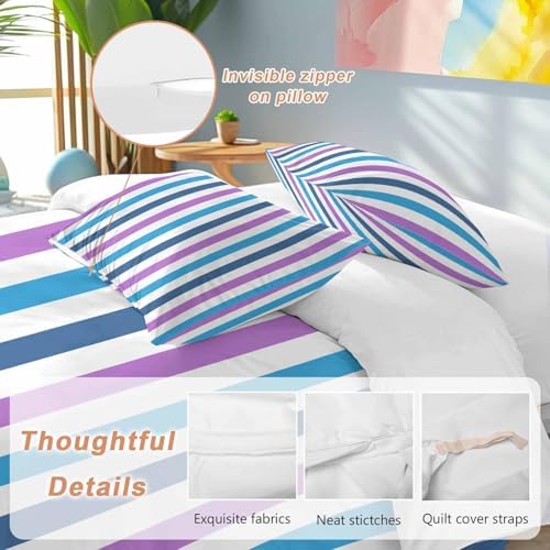 Sabolny Blue Purple Stripe Queen Duvet Cover Set 3 Piece