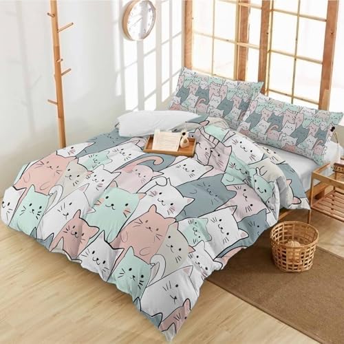 3 Piece Bedding Set with Cartoon Cat Design
