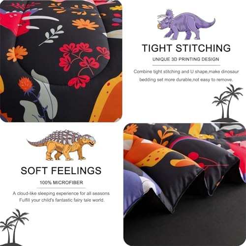 ALAOOKKA Dinosaur Twin Bed Set 4 Piece Comforter Kids
