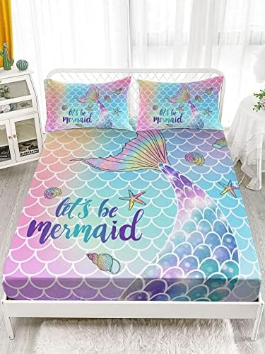 Datura Home 4Pcs Kids Rainbow Scales Bedding Set with Pillowcases