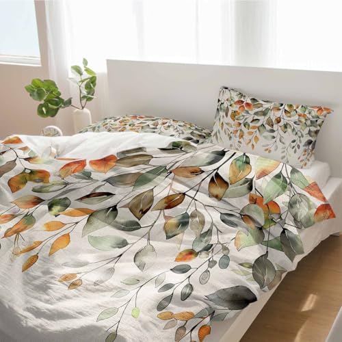 Alandar Home Autumn Thanksgiving Sage Leaves Duvet Cover Set