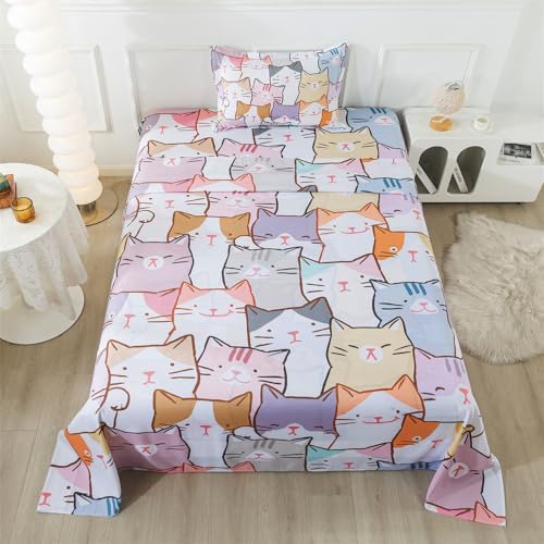 lishjekee Cat Sheets Twin 3PCS Kids Bedding Set