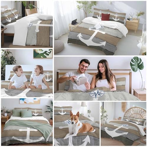 Sabolny Anchor Brown Duvet Cover Set 3 Piece with Throw Pillowcases