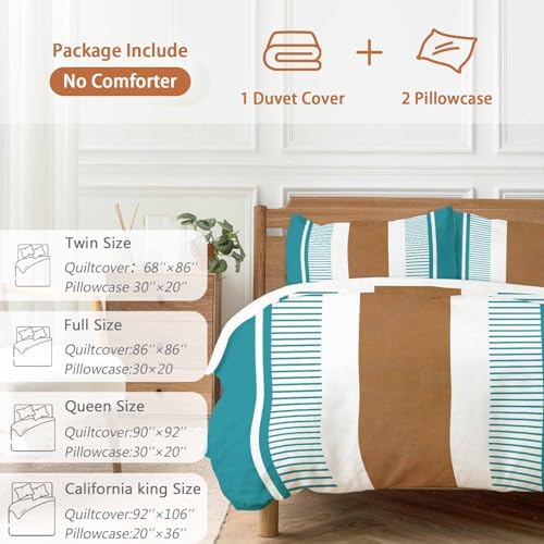 Sabolny Teal Stripes Queen Duvet Cover Set 3 Piece 1
