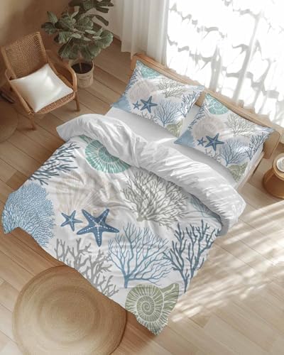 ZOE GARDEN Coastal Blue Queen Duvet Cover Set