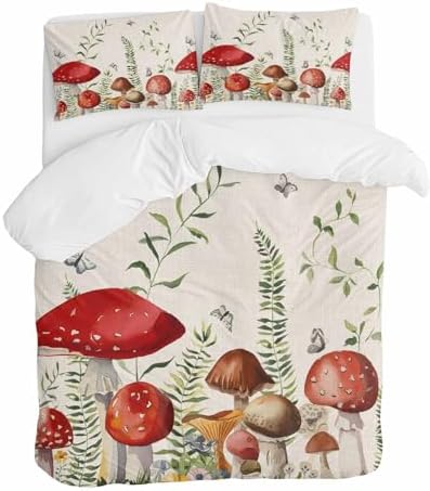 ZOE GARDEN Red Mushrooms Queen Duvet Cover Set