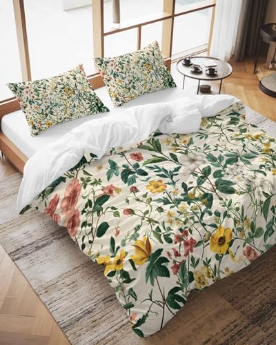 ZOE GARDEN Botanical Print Duvet Cover Set 3 Piece Full Size