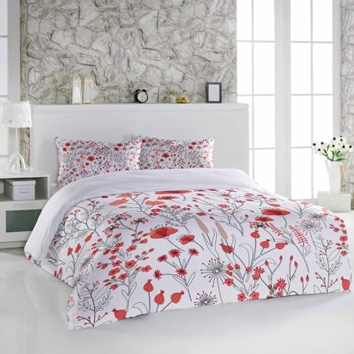 Alandar Home Duvet Cover Set Red Flowers Black Leaves Floral Design