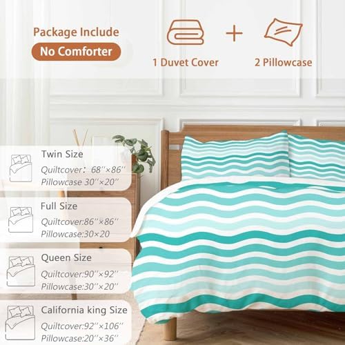 Sabolny Turquoise Striped Queen Duvet Cover Set