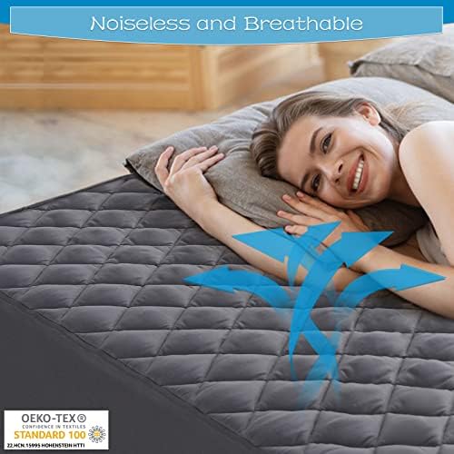 GRT Queen Grey Quilted Fitted Mattress Pad