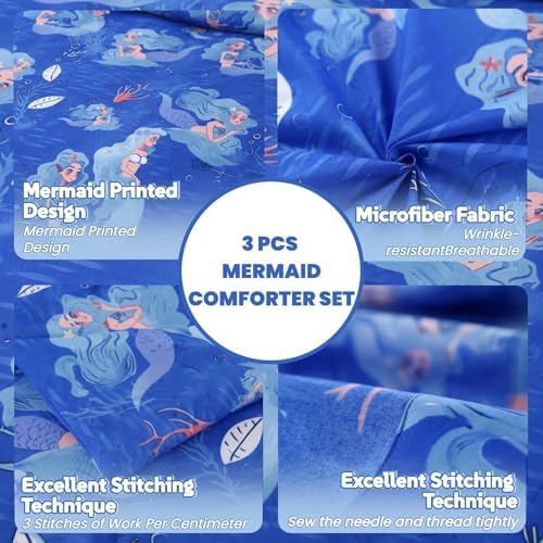 MAG Mermaid Comforter Set Twin Size Blue Kids Bedding 1