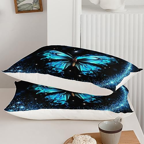 AILONEN Butterfly Duvet Cover Set King Size Sparkly Blue