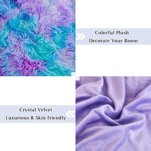 ZRNBAST Shaggy Duvet Cover Set Twin Size Blue Purple Tie Dye