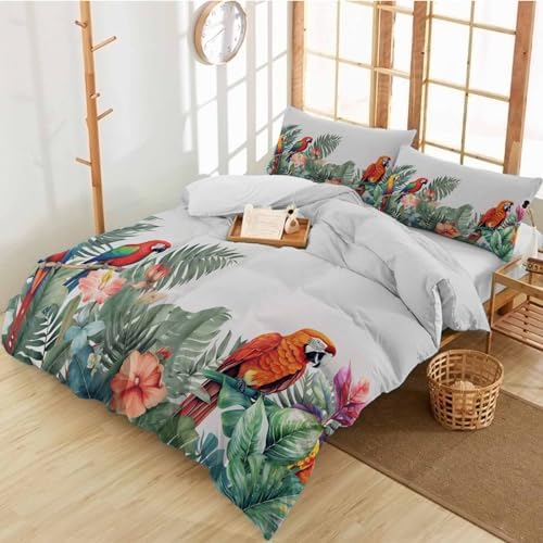 Alandar Home Duvet Cover Set Summer Tropical Parrot Palm Leaf 1