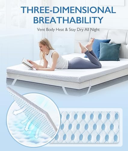 SINWEEK 3 Inch Cooling Memory Foam Mattress Topper