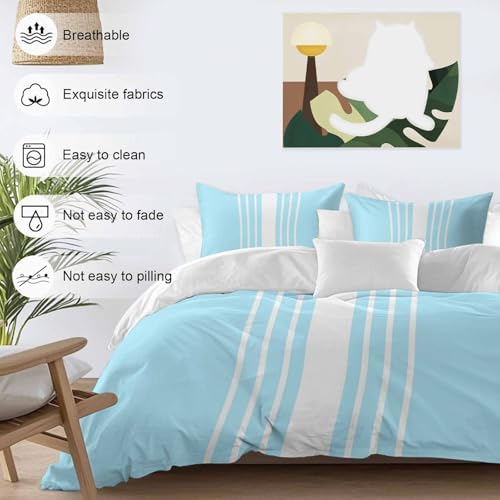 Sabolny Sky Blue Queen Duvet Cover Set with 2 Throw Pillowcases