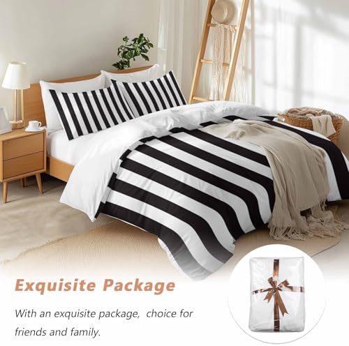 Sabolny Black White Striped Queen Duvet Cover Set 3 Piece