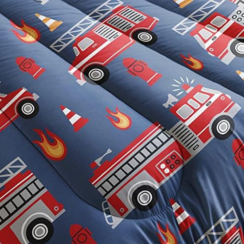 QOOMO Fire Truck Kids Comforter Set 3Pcs Full Size
